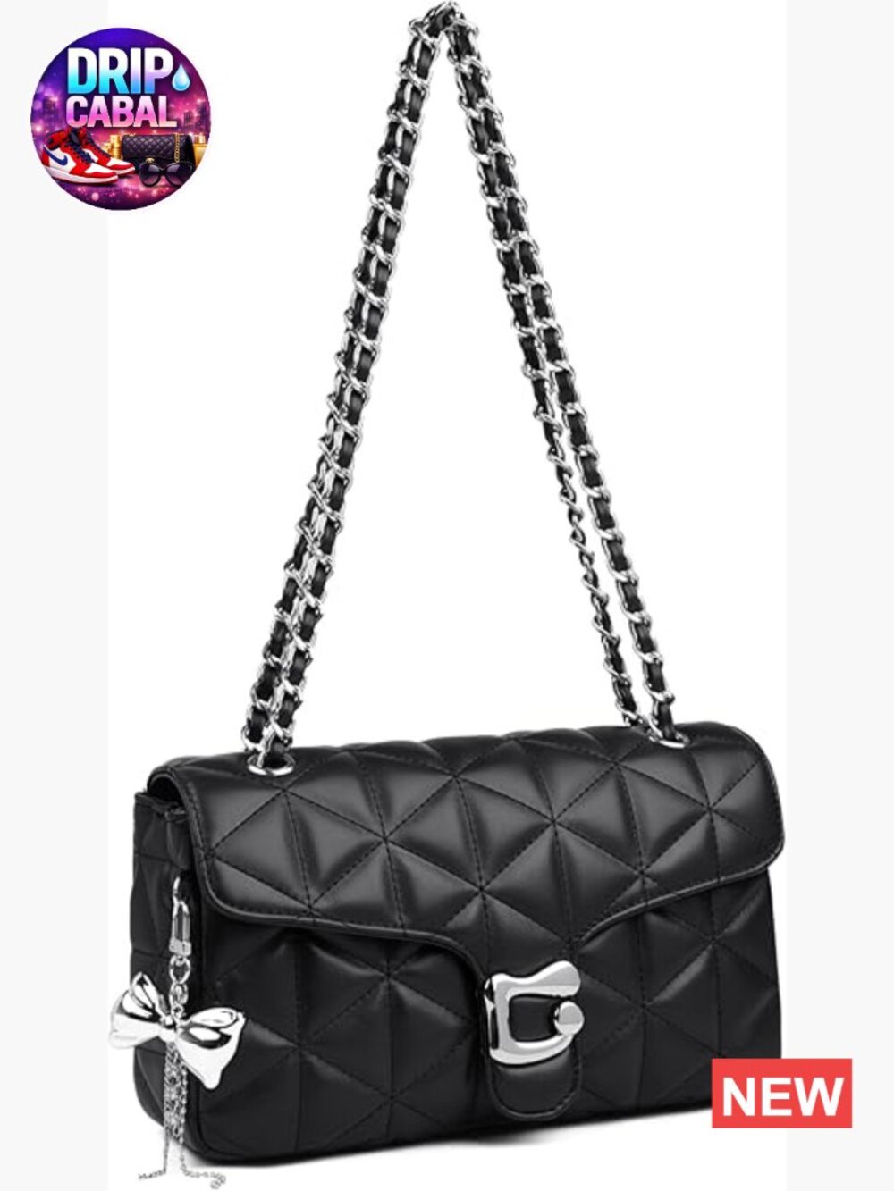 Quilted Vegan Leather Crossbody Satchel Purse with Chain Strap
